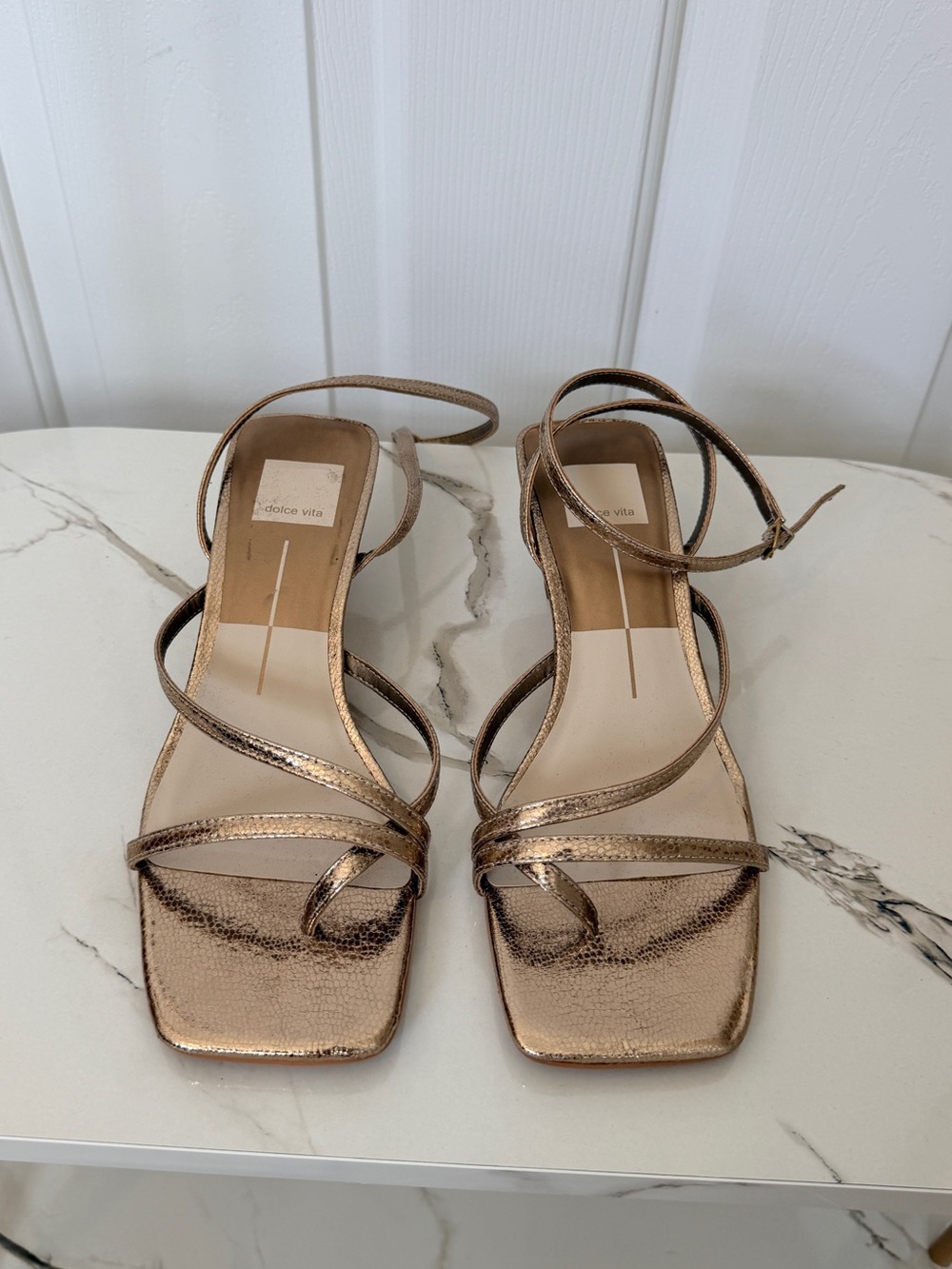 Dolce Vita Metallic Rose Gold Strappy Heeled Sandals